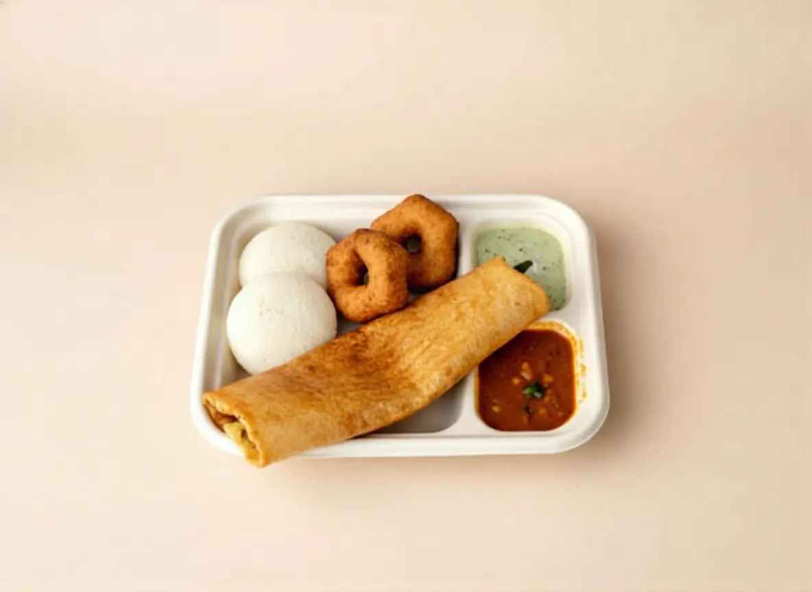 A selection of breakfast items served with a hot drink.