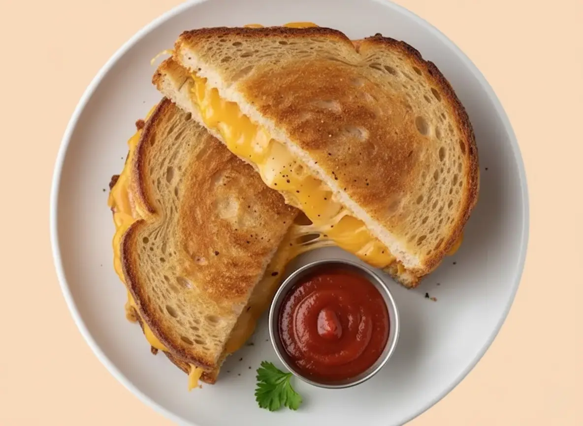 Simple sandwich with melted cheese between slices of bread.