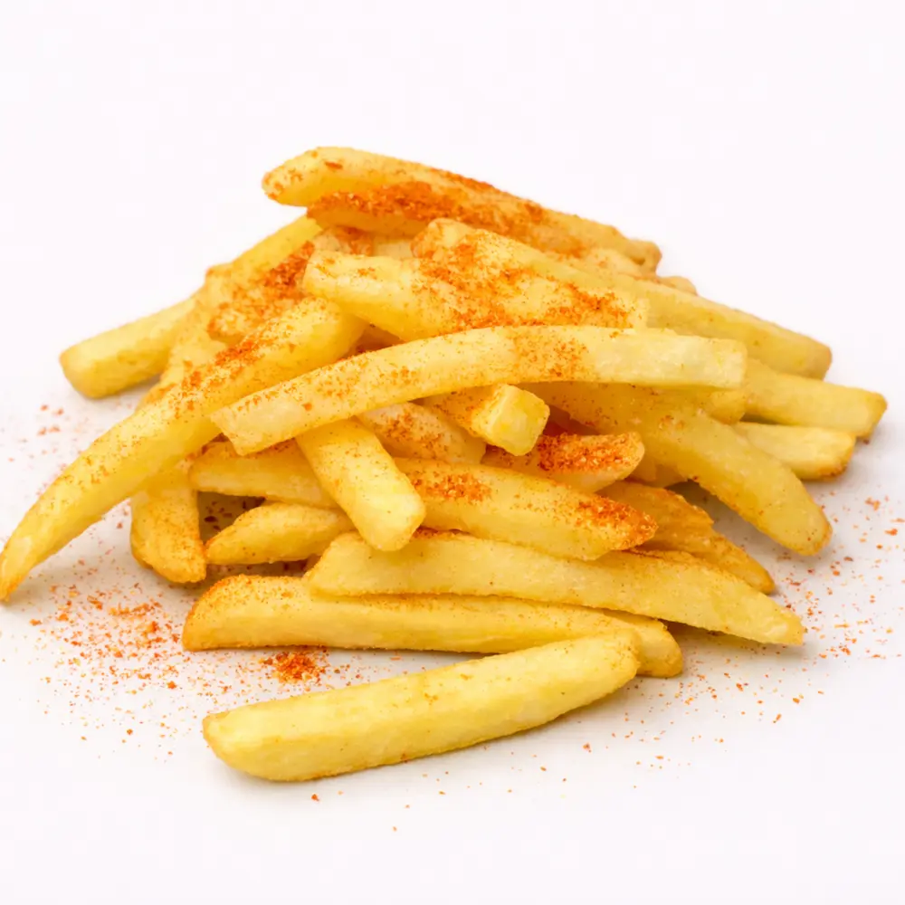 Fried potato chips coated in a spicy masala mix